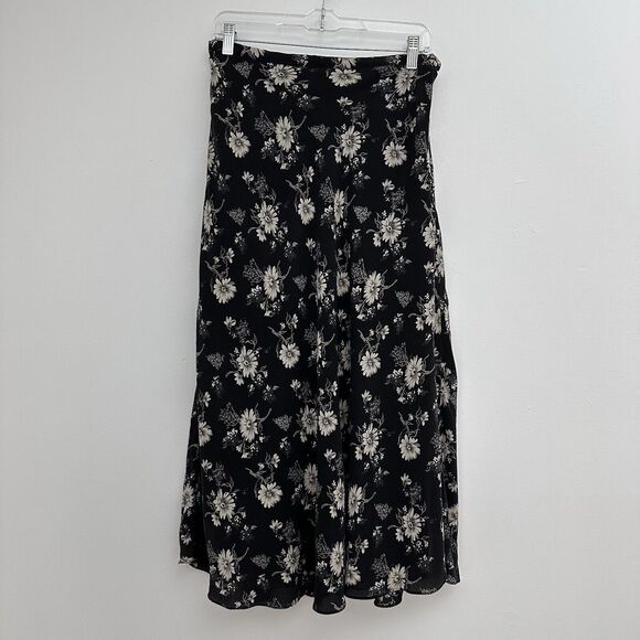 Vtg Valerie Stevens Womens 10 100% Pure Silk Dark Floral Midi Skirt Whimsygoth - Picture 2 of 7